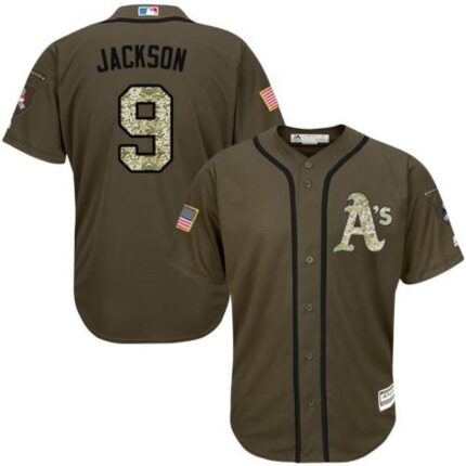 Athletics #9 Reggie Jackson Green Salute to Service Stitched Youth MLB Jersey