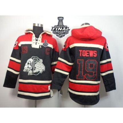 Blackhawks #19 Jonathan Toews Black Sawyer Hooded Sweatshirt 2015 Stanley Cup Stitched NHL Jersey