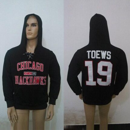 CCM Chicago Blackhawks #19 Jonathan Toews Black Lace Up Hoodie