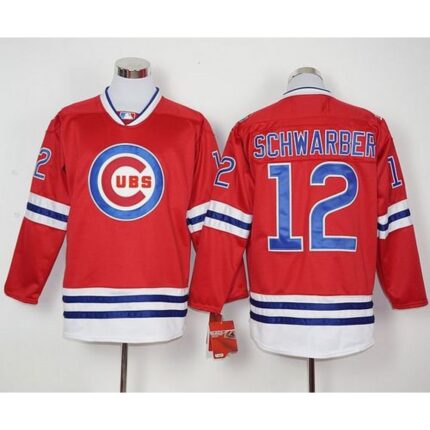Cubs #12 Kyle Schwarber Red Long Sleeve Stitched MLB Jersey