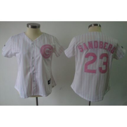 Cubs #23 Ryne Sandberg White Pink Number Women's Fashion Stitched MLB Jersey