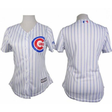 Cubs Blank White With Blue Strip Women's Fashion Stitched MLB Jersey