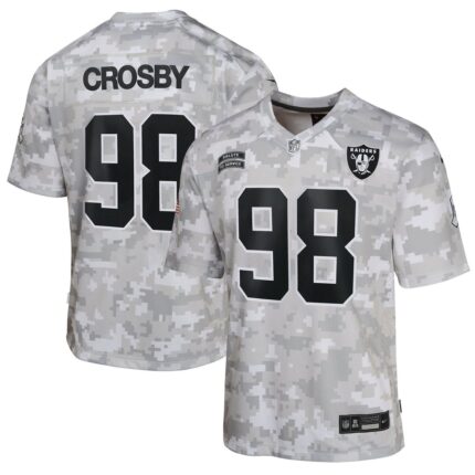 Youth Las Vegas Raiders Maxx Crosby Nike Arctic Camo 2024 Salute to Service Game Jersey