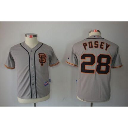 Giants #28 Buster Posey Grey Road 2 Cool Base Stitched Youth MLB Jersey