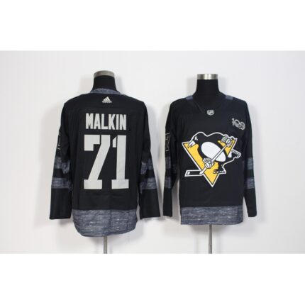Men's Adidas Pittsburgh Penguins #71 Evgeni Malkin Black 1917-2017 100th Anniversary Stitched NHL Jersey