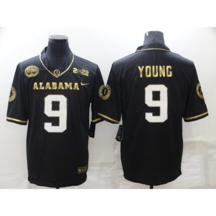 Men's Alabama Crimson Tide #9 Bryce Young 2022 Patch Black Gold Stitched Jersey