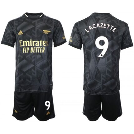 Men's Arsenal F.C #9 Lacazette 2023 Black Away Soccer Jersey Suit