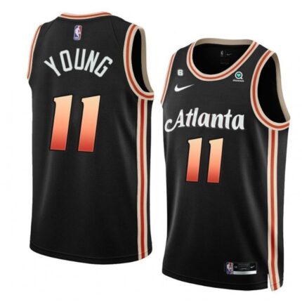 Men's Atlanta Hawks #11 Trae Young Black 2022/23 City Edition With NO.6 Patch Stitched Jersey