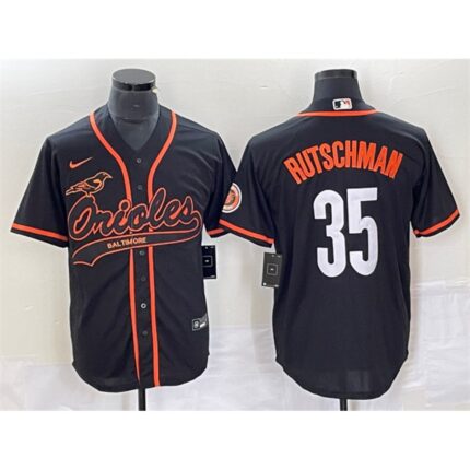 Men's Baltimore Orioles #35 Adley Rutschman Black City Connect Cool Base Stitched Baseball Jersey