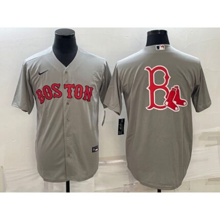 Men's Boston Red Sox Gray Team Big Logo Cool Base Stitched Jersey