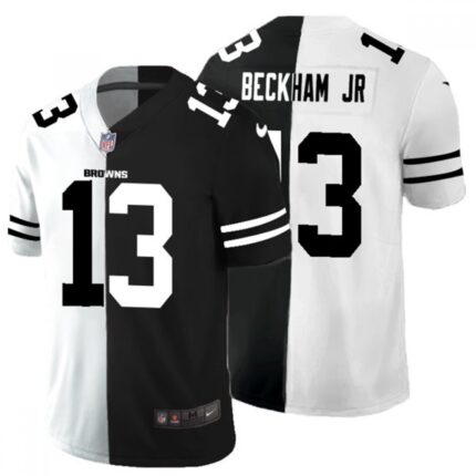Men's Cleveland Browns #13 Odell Beckham Jr.  Black & White Split Limited Stitched Jersey