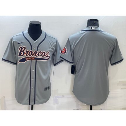 Men's Denver Broncos Blank Grey With Patch Cool Base Stitched Baseball Jersey