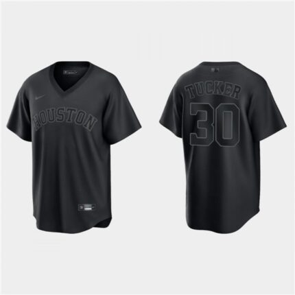 Men's Houston Astros #30 Kyle Tucker Black Pitch Black Fashion Replica Stitched Jersey