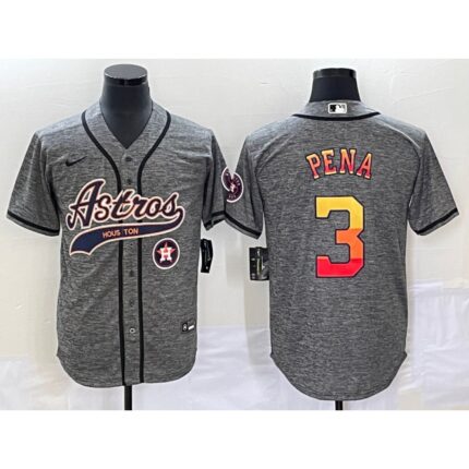 Men's Houston Astros #3 Jeremy Pena Gray With Patch Cool Base Stitched Baseball Jersey