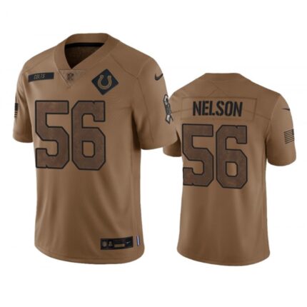 Men's Indianapolis Colts #56 Quenton Nelson 2023 Brown Salute To Sertvice   Stitched Football Jersey