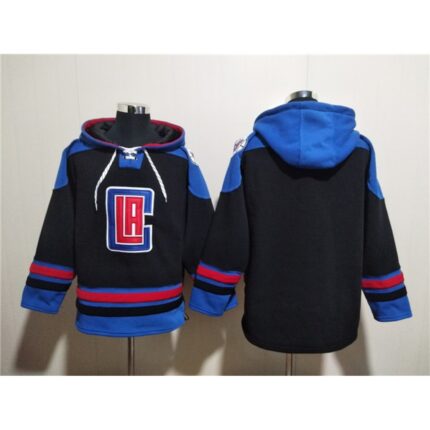 Men's Los Angeles Clippers Blank Black/Blue Lace-Up Pullover Hoodie