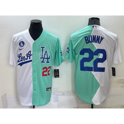 Men's Los Angeles Dodgers #22 Bad Bunny 2022 All-Star White/Green Cool Base Stitched Baseball Jersey