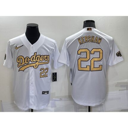 Men's Los Angeles Dodgers #22 Clayton Kershaw 2022 All-Star White Cool Base Stitched Baseball Jersey