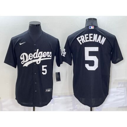 Men's Los Angeles Dodgers #5 Freddie Freeman Black Cool Base Stitched Baseball Jersey