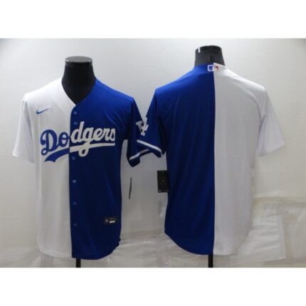 Men's Los Angeles Dodgers Blank White/Blue Split Cool Base Stitched Baseball Jersey