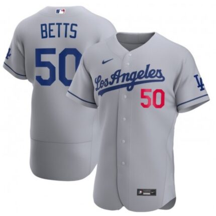 Men's Los Angeles Dodgers  #50 Mookie Betts Grey Flex Base Stitched Jersey