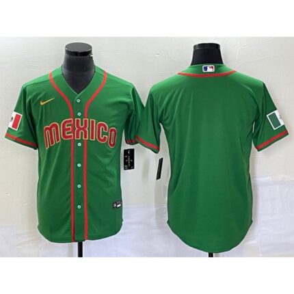 Men's Mexico Baseball Blank 2023 Green World Baseball With Patch Classic Stitched Jersey