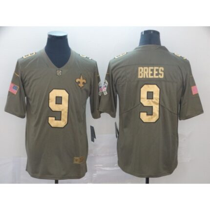 Men's New Orleans Saints #9 Drew Brees Camo Salute To Service  Stitched NFL Gold Jersey