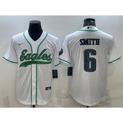 Men's Philadelphia Eagles #6 DeVonta Smith White With Patch Cool Base Stitched Baseball Jersey