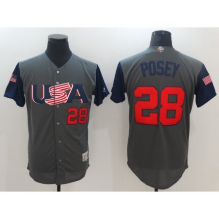 Men's USA Baseball #28 Buster Posey Gray 2017 World Baseball Classic Stitched WBC Jersey