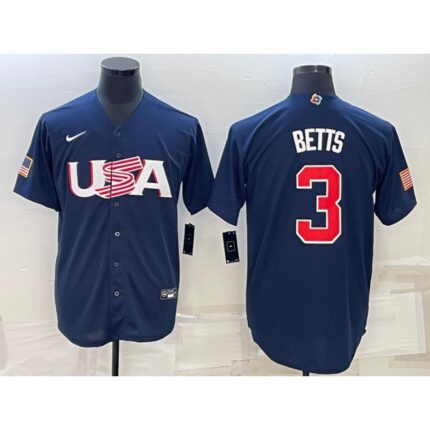 Men's USA Baseball #3 Mookie Betts 2023 Navy World Baseball Classic Stitched Jersey