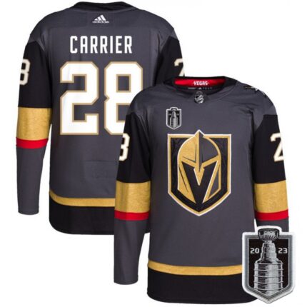 Men's Vegas Golden Knights #28 William Carrier Grey 2023 Stanley Cup Final Stitched Jersey