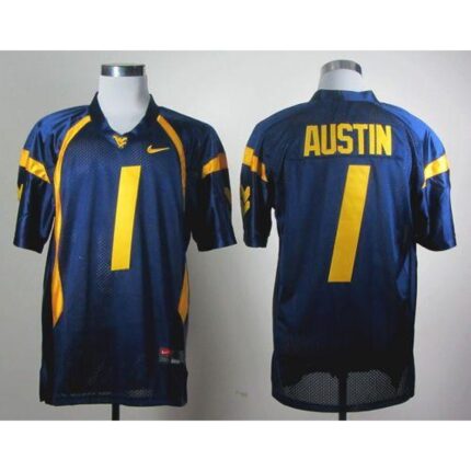 Mountaineers #1 Tavon Austin Navy Blue Stitched NCAA Jersey