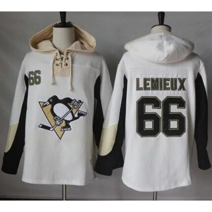 Penguins #66 Mario Lemieux White Pullover Hoodie Stitched NHL Jersey