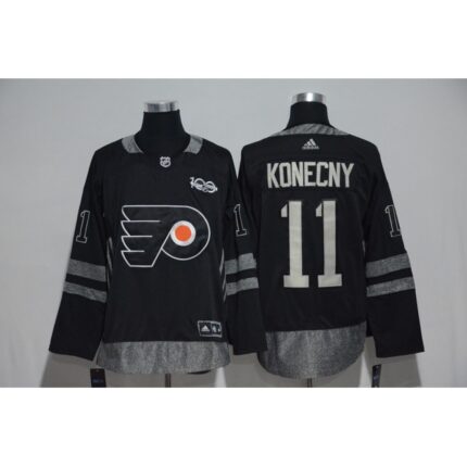 Philadelphia Flyers #11 Travis Konecny Black Men's 1917-2017 100th  Anniversary   Stitched NHL Jersey
