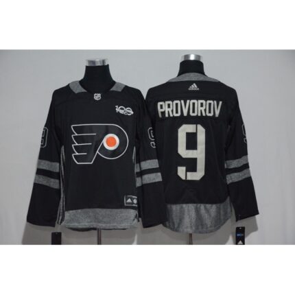 Philadelphia Flyers #9 Ivan Provorov Black Men's 1917-2017 100th  Anniversary   Stitched NHL Jersey