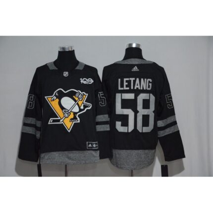 Pittsburgh Penguins #58 Kris Letang Black Men's 1917-2017 100th  Anniversary   Stitched NHL Jersey