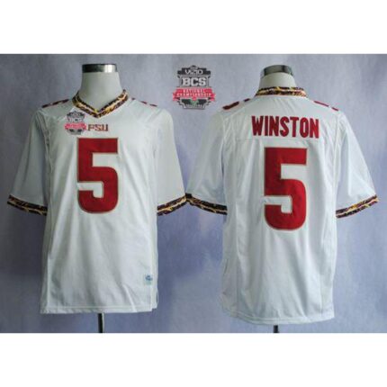 Seminoles #5 Jameis Winston White 2014 BCS Bowl Patch Stitched NCAA Jersey