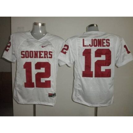 Sooners #12 Landy Jones White Stitched NCAA Jersey