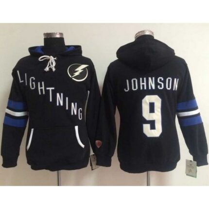 Tampa Bay Lightning #9 Tyler Johnson Black Women's Old Time Heidi NHL Hoodie