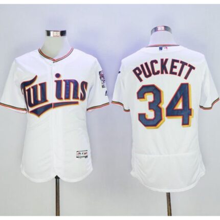Twins #34 Kirby Puckett White Flexbase Authentic Collection Stitched MLB Jersey