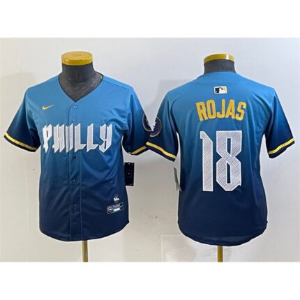 Youth Philadelphia Phillies #18 Johan Rojas Blue 2024 City Connect Limited Stitched Baseball Jersey