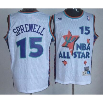 Warriors #15 Latrell Sprewell White 1995 All Star Throwback Stitched NBA Jersey