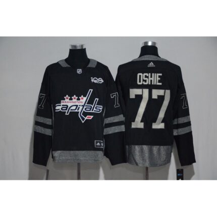 Washington Capitals #77 T.J Oshie Black Men's 1917-2017 100th  Anniversary Stitched NHL Jersey