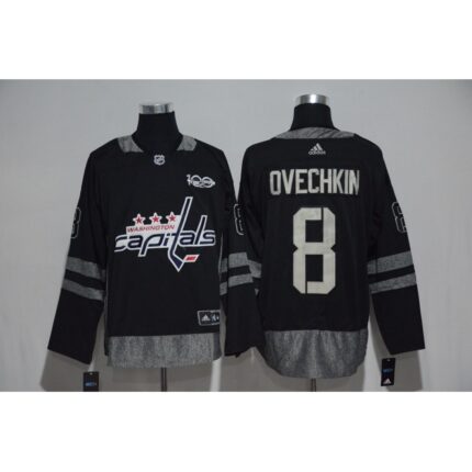 Washington Capitals #8 Alex Ovechkin Black Men's 1917-2017 100th  Anniversary Stitched NHL Jersey