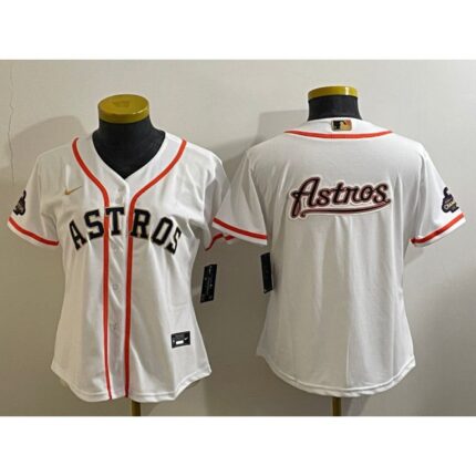 Women's Houston Astros White 2023 Gold Collection With World Serise Champions Patch Team Big Logo Stitched Jersey(Run Small)